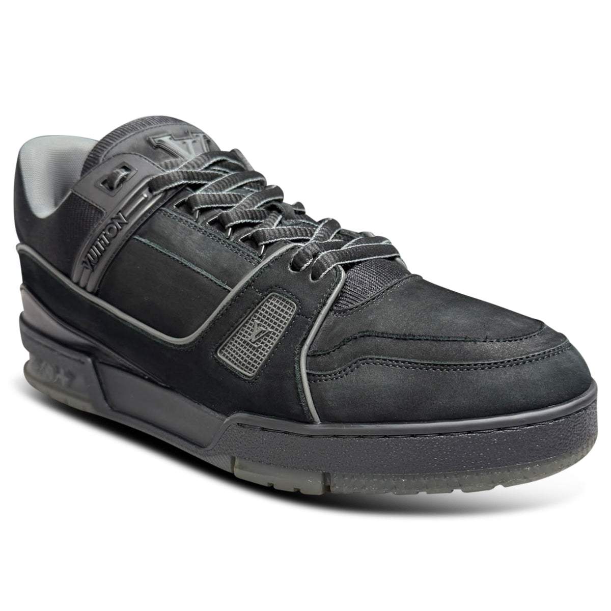 LOUIS VUITTON TRAINER BLACK NUBUCK LEATHER  - UK 8 (fits 9) | PRE OWNED