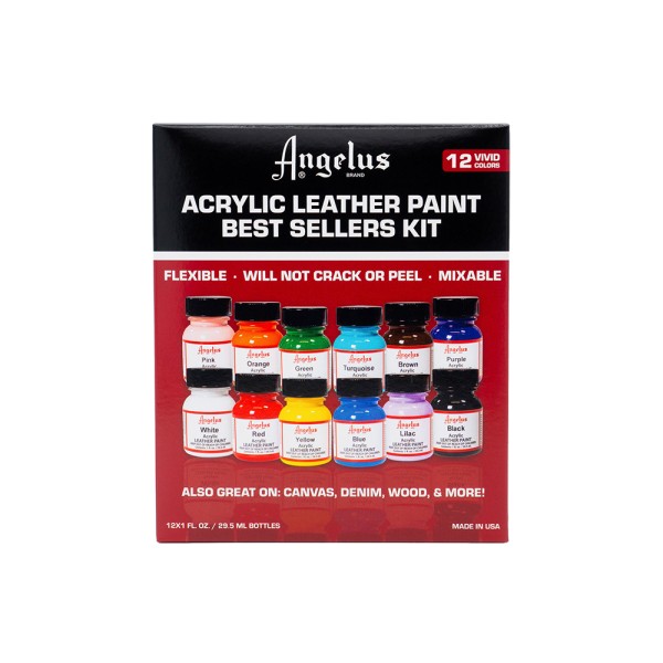 Angelus Acrylic Paint Best Sellers Kit Box inc 12 x 1 fl oz/30ml Bottles